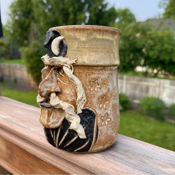 John Coiner Art Pottery Stoneware 3D Wizard Face Mug Coffee Cup 80s Vintage VTG - Picture 3 of 13